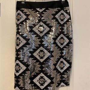 Silver and black Glitter pencil skirt.